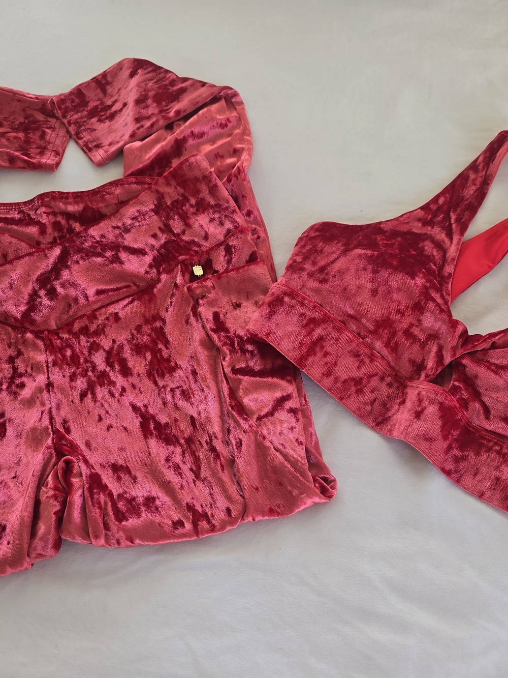 Fabletics Red Velvet Active Wear Set Leggings and Sports Bra